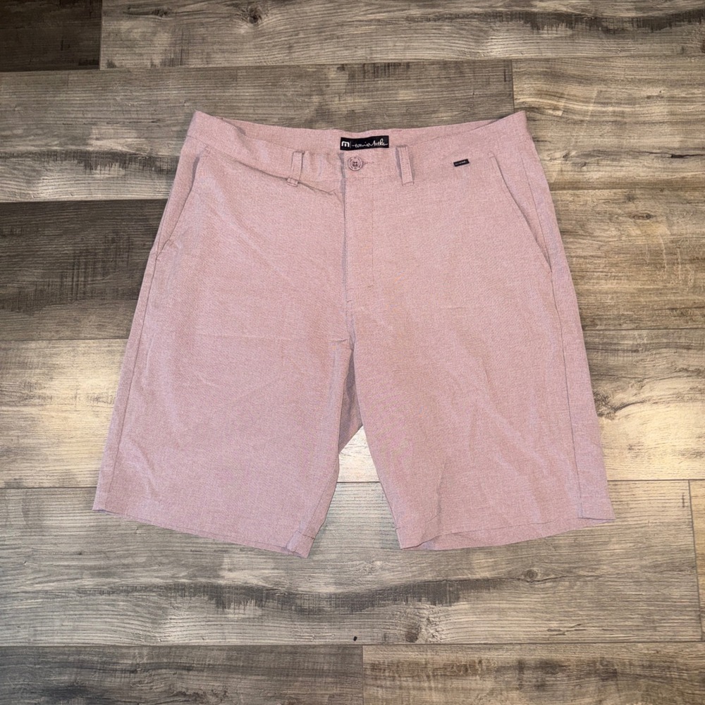TravisMathew Golf Shorts 36 Red Pink Performance Stretch Casual Chino